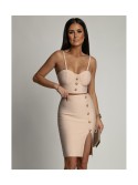  Matching set of a pencil skirt with a short top, beige AZR9650